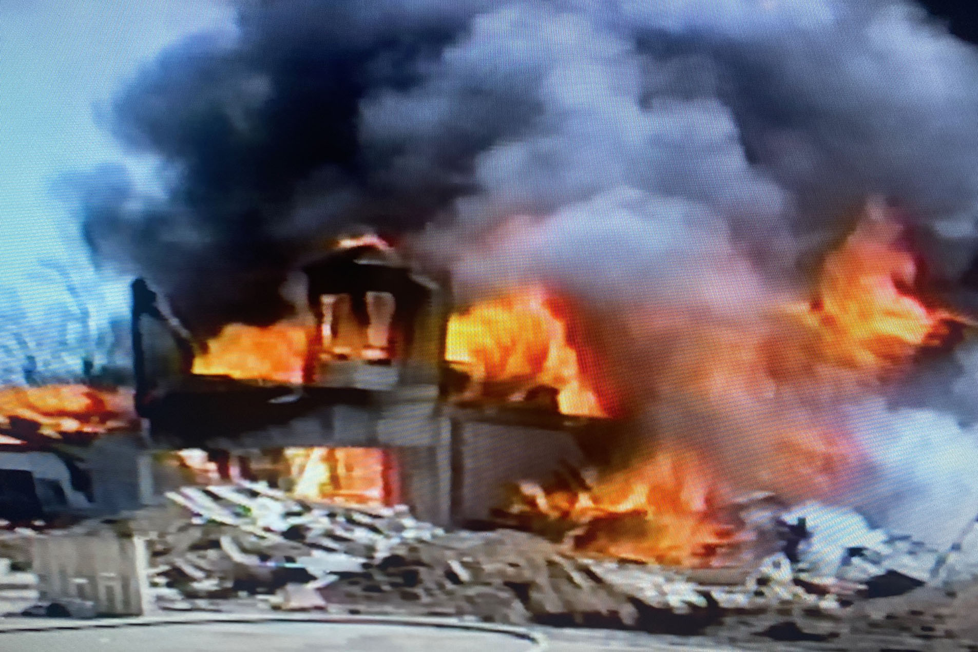 1995 04 23 Explosion downtown Mancelona On State Street Facing 131 triangle park